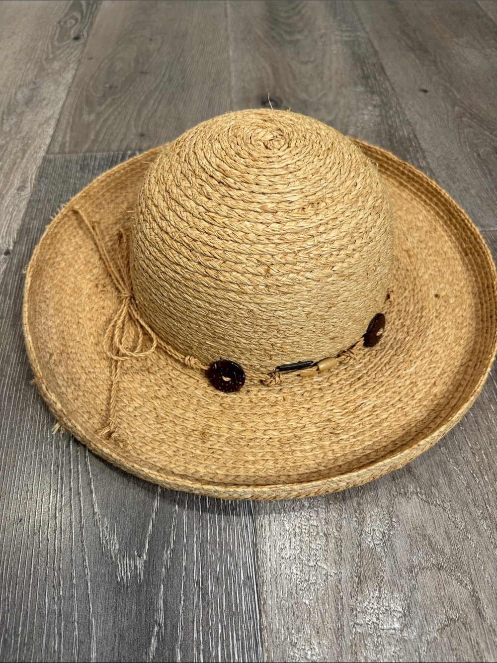 Braided Raffia Sun Hat with Bead Accent - Natural